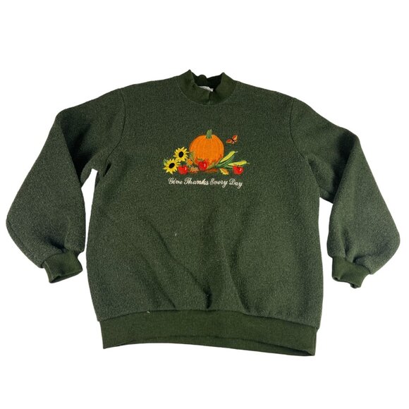 BonWorth Tops - BonWorth Give Thanks Every Day Fleece Sweatshirt Women's XS Green Floral Pumpkin